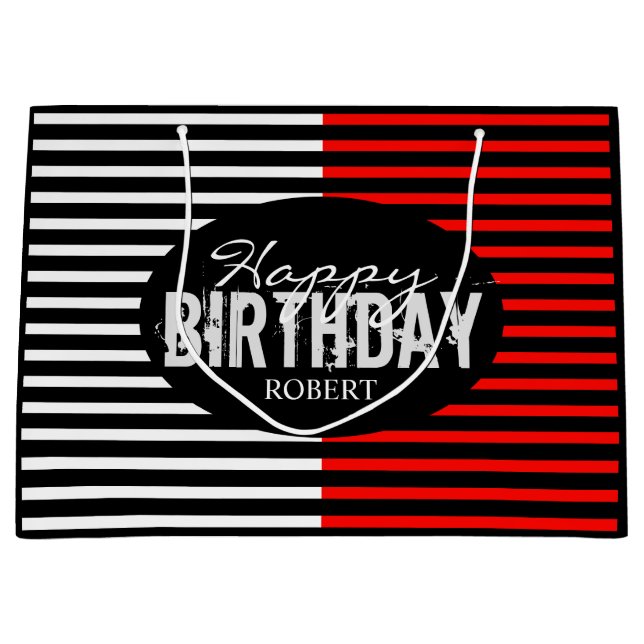 Grand Sac Cadeau Nouvel anniversaire noir et rouge (Devant)