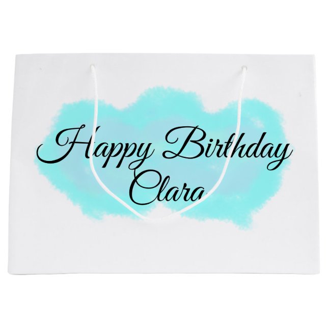 Grand Sac Cadeau Nuages bleu vert pastel heureux anniversaire enfan (Devant)