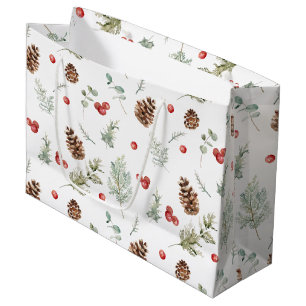 Grand Sac Cadeau Nuit d'hiver simple Berry Pine