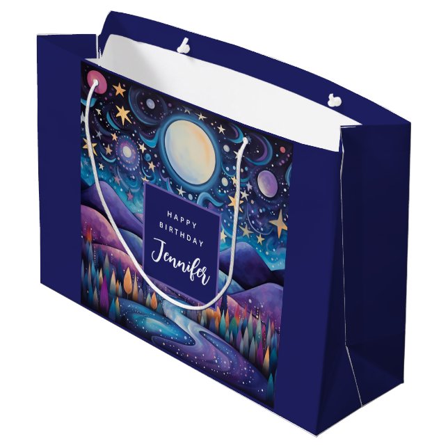 Grand Sac Cadeau Nuit lunaire Big Moon Paysage Anniversaire (Dos Angle)