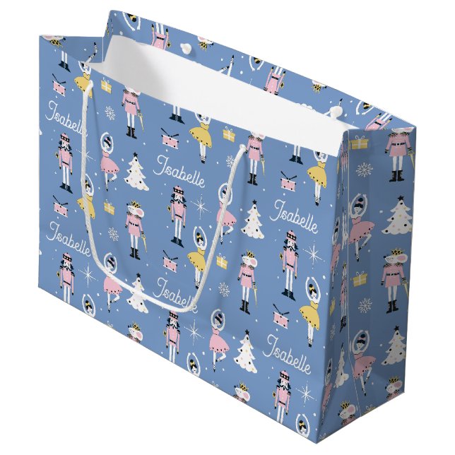 Grand Sac Cadeau Nutcracker Custom Name Blue Christmas (Devant Angle)
