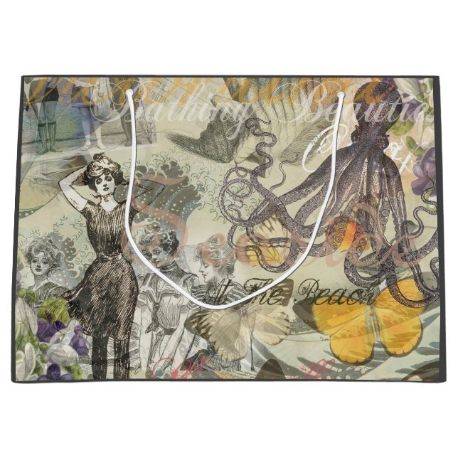 Grand Sac Cadeau Octopus Beach Antique Côte Steampunk (Devant)