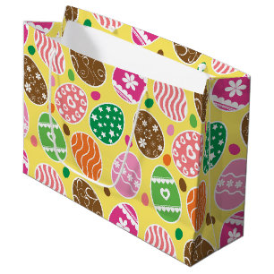 Grand Sac Cadeau OEufs de Pâques colorés Motif Jaune Arrière - plan