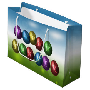 Grand Sac Cadeau Oeufs de pâques heureux colorés