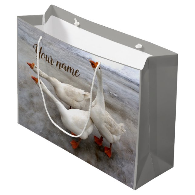 Grand Sac Cadeau Oie blanche (Devant Angle)