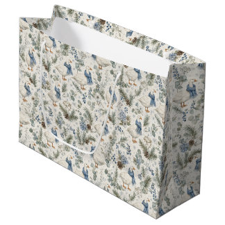 Grand Sac Cadeau Oie d'hiver bleue aquarelle Noël vacances