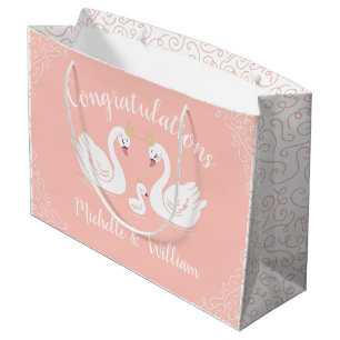 Grand Sac Cadeau Oiseau Baby shower de Swans avec la coEd Peach