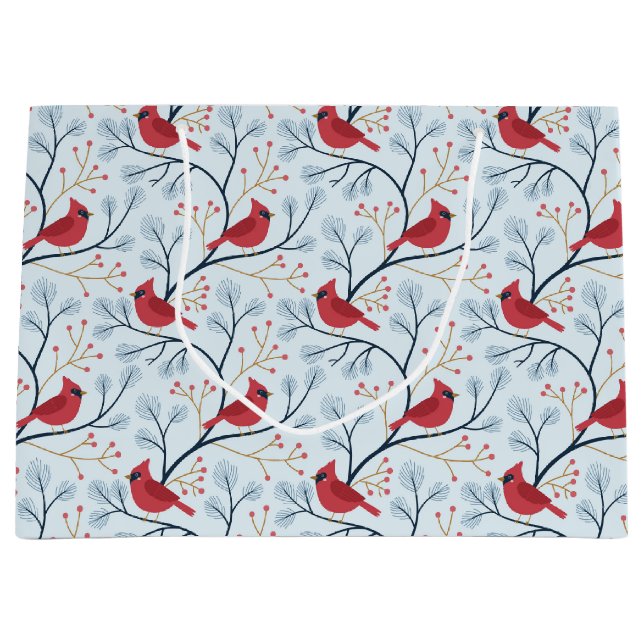 Grand Sac Cadeau Oiseau cardinal rouge d'hiver (Devant)