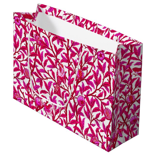 Grand Sac Cadeau Oiseau et grenade Art Nouveau, rose Fuchsia (Devant Angle)