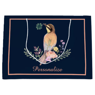 Grand Sac Cadeau Oiseau pastel
