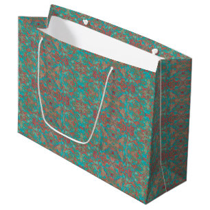 Grand Sac Cadeau Oiseaux Arabesque Bohème Bohème Turquoise Rouge Ve