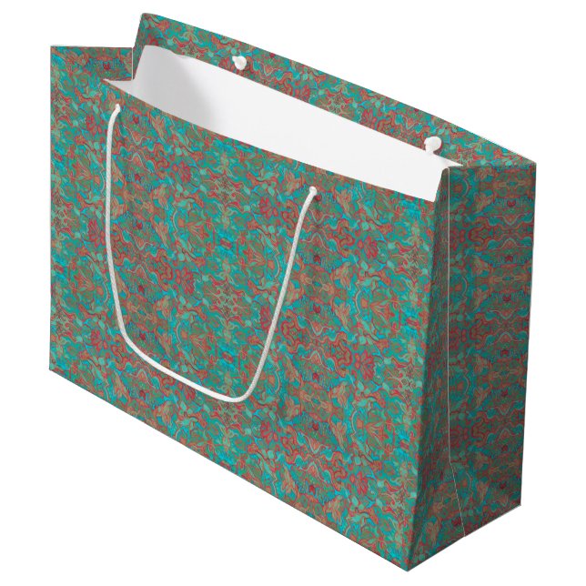 Grand Sac Cadeau Oiseaux Arabesque Bohème Bohème Turquoise Rouge Ve (Devant Angle)