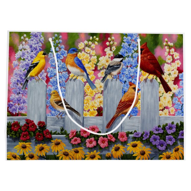 Grand Sac Cadeau Oiseaux de printemps colorés Jardin Fête (Dos)