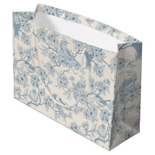 Grand Sac Cadeau Oiseaux et fleurs de cerisier en bleu et blanc cas