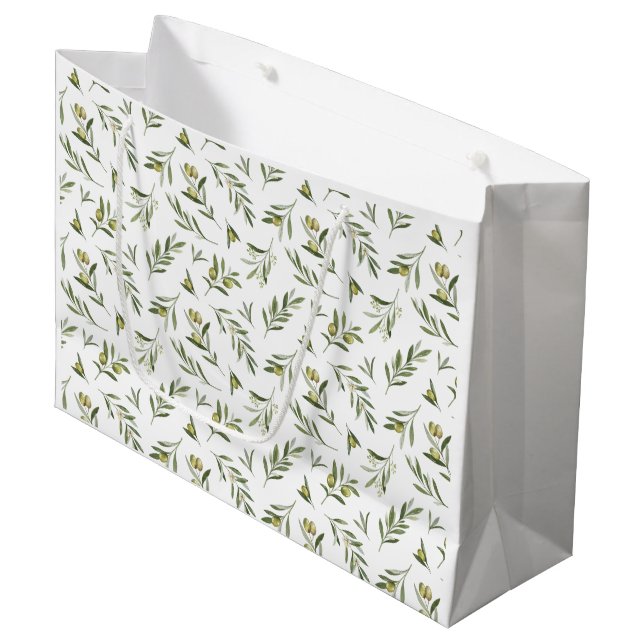 Grand Sac Cadeau Olives Vertes Aquarelle (Devant Angle)