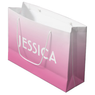 Grand Sac Cadeau Ombre de fond rose mou simple Dégradé et nom