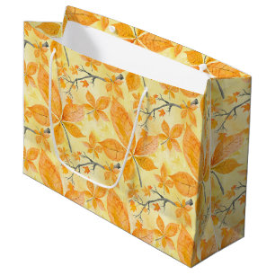 GRAND SAC CADEAU OMBRES D'ORANGE & JAUNE FEUILLES DE TOMBÉE
