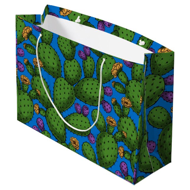 Grand Sac Cadeau Opuntie de floraison en bleu (Dos Angle)