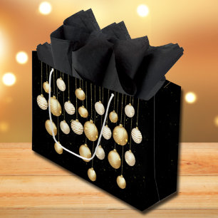 Grand Sac Cadeau Or Baubles Arbre de Noël Ornements sur Noir