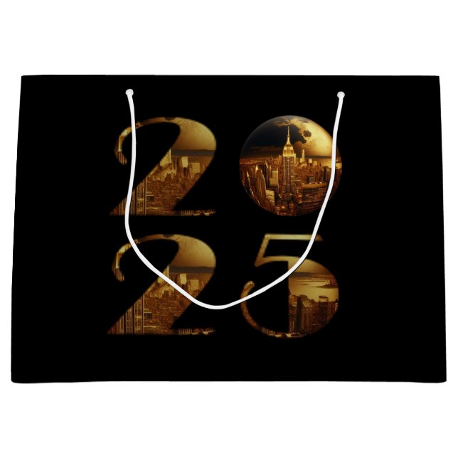 Grand Sac Cadeau Or du Nouvel An 2025-Ball-NYC (Devant)