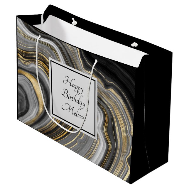 Grand Sac Cadeau Or moderne et gris Agate Géode Géode Gémstone Anni (Devant Angle)