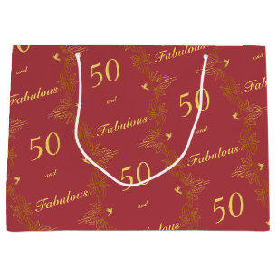Grand Sac Cadeau Or Moderne Rouge Or 50 Anniversaire Fabuleux