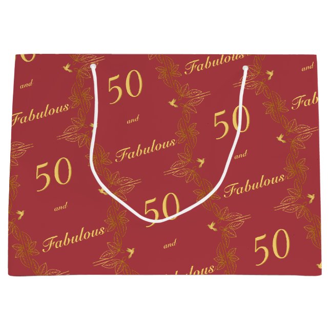 Grand Sac Cadeau Or Moderne Rouge Or 50 Anniversaire Fabuleux (Devant)