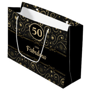 Grand Sac Cadeau Or noir Anniversaire TOUT ÂGE 12.5” l x 4” L x 9”