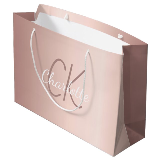 Grand Sac Cadeau Or rose monogramme écriture moderne élégante (Dos Angle)
