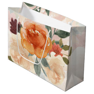 Grand Sac Cadeau Orange automne aquarelle florale