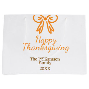 Grand Sac Cadeau Orange bow retro bon thanksgiving ajouter famille