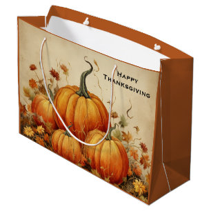 Grand Sac Cadeau Orange Citrouille Russe Automne Thanksgiving
