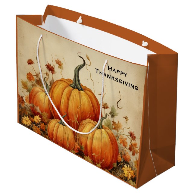 Grand Sac Cadeau Orange Citrouille Russe Automne Thanksgiving (Dos Angle)
