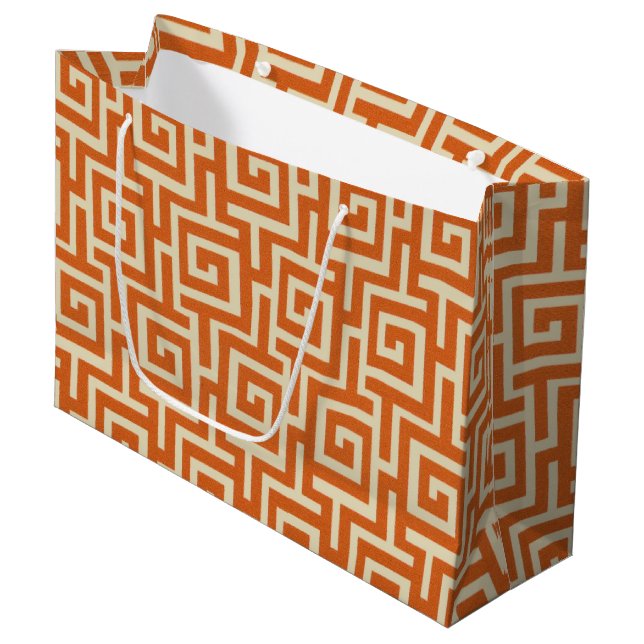 Grand Sac Cadeau Orange clé grecque (Devant Angle)