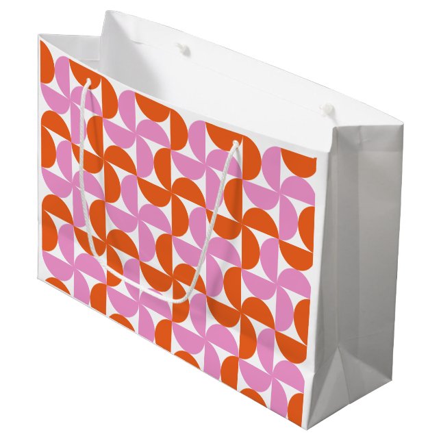 Grand Sac Cadeau Orange et Rose Moderne Milieu de Siècle (Devant Angle)