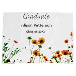 Grand Sac Cadeau Orange jaune fleur sauvage moderne graduatie rusti