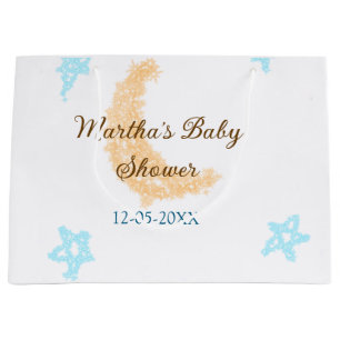 Grand Sac Cadeau Orange lune bleu étoiles parties scintillant baby