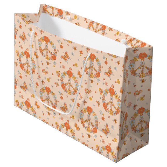 Grand Sac Cadeau Orange Peace Floral (Devant Angle)
