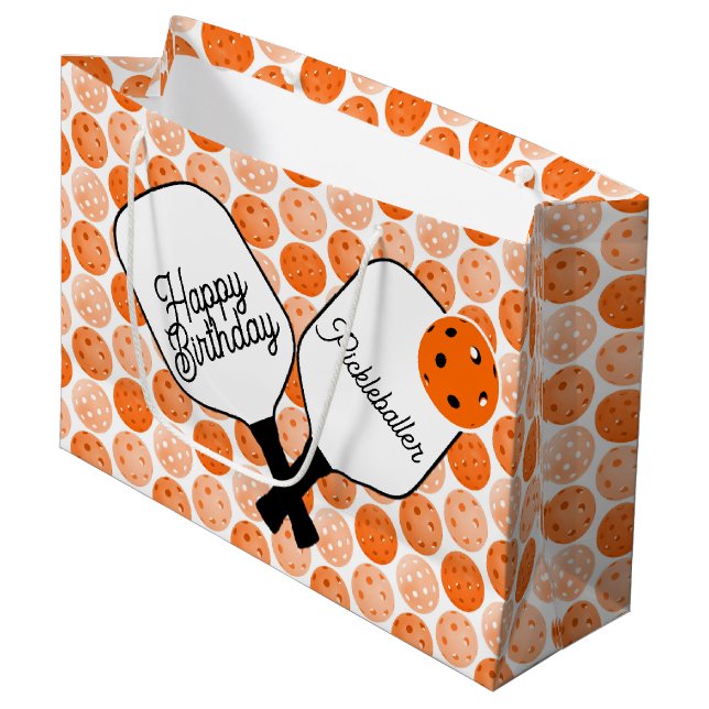 Grand Sac Cadeau Orange Pickleballs et Paddles (Devant Angle)