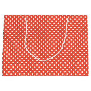 Grand Sac Cadeau Orange, Rouge, point de polka en terre cuite