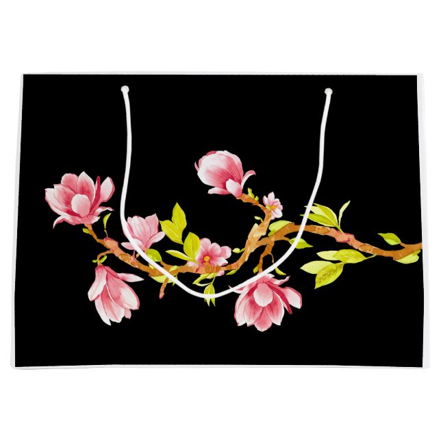 Grand Sac Cadeau Oreiller Magnolia Noir (Devant)
