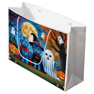 Grand Sac Cadeau Oriental Blue Cats Citrouille Halloween Drôle