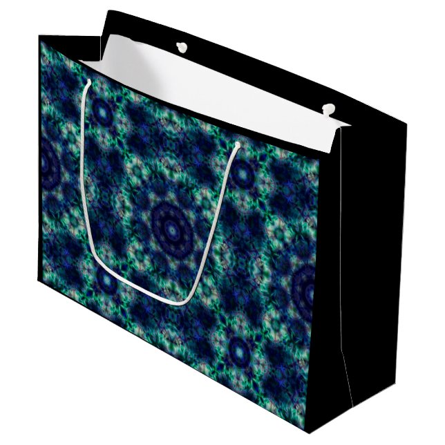 Grand Sac Cadeau Ornement bleu vert (Devant Angle)