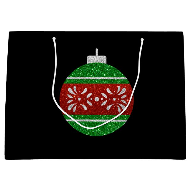 Grand Sac Cadeau Ornement de Noël parties scintillant (Devant)