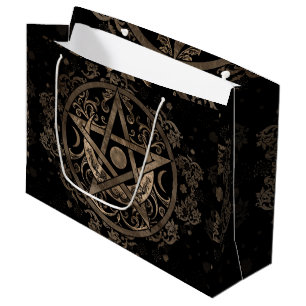 Grand Sac Cadeau Ornement du pentagramme - Or et noir