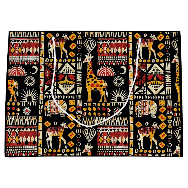 Grand Sac Cadeau Ornement traditionnel ethnique africain, patte tri (Devant)