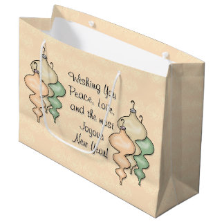 Grand Sac Cadeau Ornements de verre soufflé sur la damassé pâle de