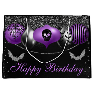Grand Sac Cadeau Ornements Halloween Violet & Noir Anniversaire