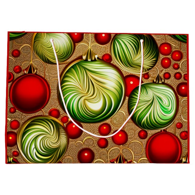 Grand Sac Cadeau Ornements rouges et verts (Dos)