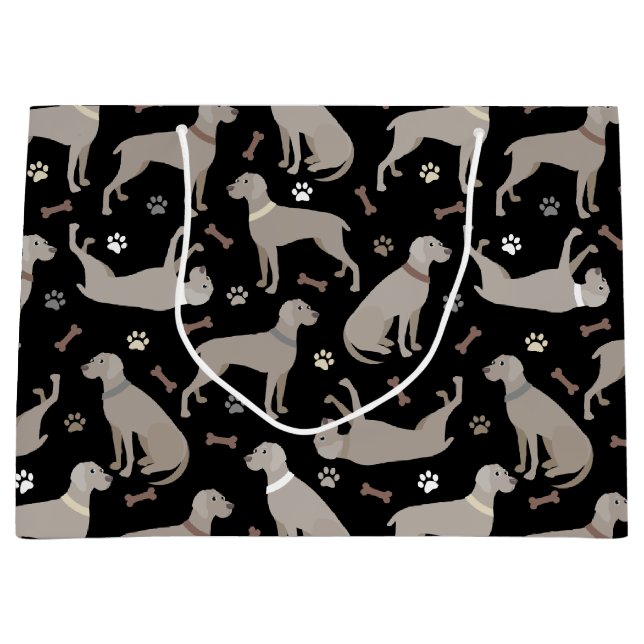 Grand Sac Cadeau Os et pattes Weimaraner noir (Devant)